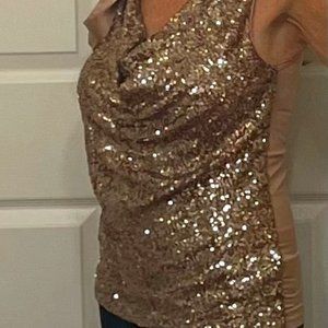 Ann Taylor Party Sequins  Halter Top with Side Satin Tie Ribbon